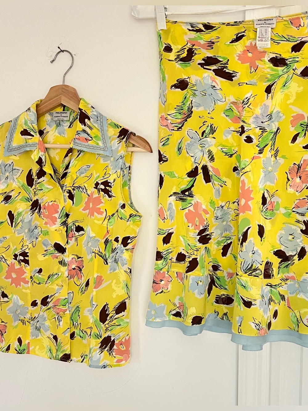 Philosophy di Alberta Ferretti Silk 2pc Set Yellow top & slip skirt Italy sz 4 S